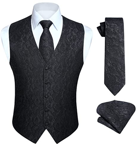 Enlision Anzugweste Herren Hochzeit Paisley Weste und Krawatte Einstecktuch Party Floral Jacquard Anzug Weste Set