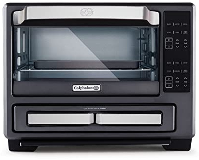 Calphalon Performance 12-in-1 Air Fry Toaster Oven with Dual Zone 12 Pizza Drawer Oven combo,Digital Precision Controls, Dark Stainless