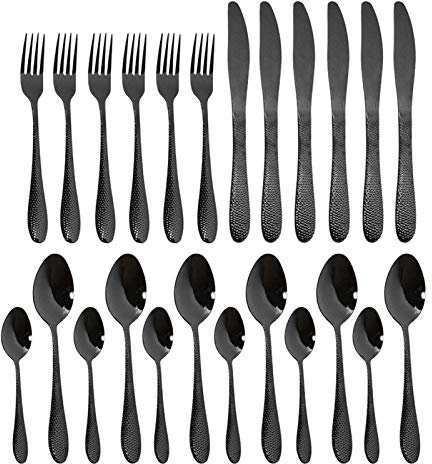 24 stücke Black Besteck Set Edelstahl Geschirr Set Gold Messer Gabeln Löffel Abendessen Geschirr Set Western Küche Flurwaren Set essgeschirr (Color : Black)