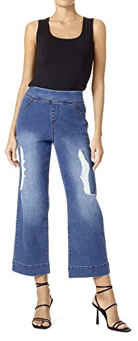 HUE Cropped Flare Leggings, Lavage Moyen-Déchiré, Taille S Femme