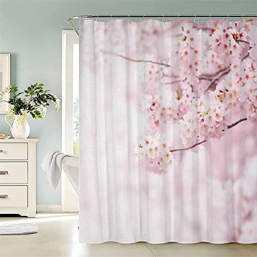 AASIRA Duschvorhang 240x200 Rosa Sakura Anti-Schimmel Wasserdichter Extra Langer Duschvorhänge mit 12 Duschvorhangringen Blumen 3D Motiv Bad Vorhäng für Badewanne Badezimmer