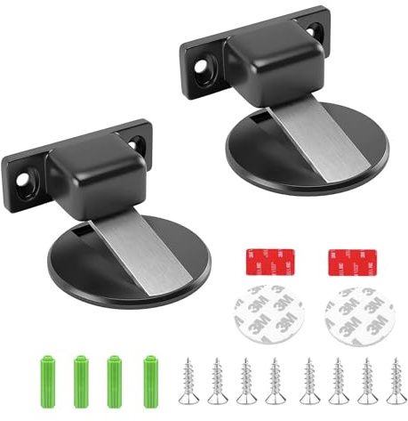 GEFIRE Türstopper Boden Magnetisch 2 Stück Unsichtbarer magnetischer Türstopper Magnetisch Selbstklebend Boden Metall Magnetische Magnetic Door Stopper mit Klebeband & Schrauben (Schwarz)