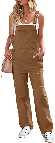 Roskiky Salopette da donna, pantaloni jeans larghi dal taglio ampio, tuta dritta a gamba larga, jeans elasticizzati, marrone, S
