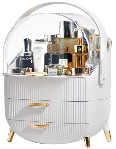 Suyoo Makeup Organizer Aufbewahrungsbox, Kosmetik-Vitrine mit transparenter Abdeckung, staubdichte wasserdichte Kosmetik-Aufbewahrungsbox, geeignet für Badezimmer-Arbeitsplatte und Schlafzimmer,