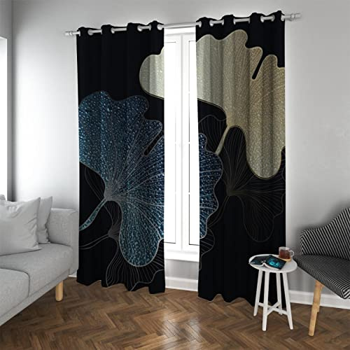 HengYun ART Ginkgo biloba Verdunkelung Fenster blau Herbstblätter botanischer Vorhang Aquarell Textur Verdunkelungsvorhänge für Schlafzimmer 2 Paneele 2xB178xL244cm