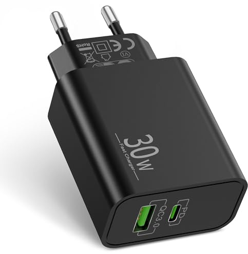 2-Port 30W USB C Rapide Chargeur pour Samsung Galaxy S25/Ultra S24/S23/S22/S21/S20, Note 20/10/9/8, A73/A53/A52/A35/A32/A25/A15, pour Original 25W/18W PD/QC Chargeur Prise Adaptateur Secteur Type C