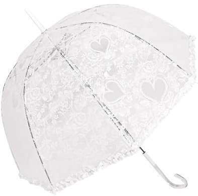 Chesoon Parapluie en dentelle Transparent Rose Imprime En Plastique Vintage Mariage Mariée Parasol Léger Coupe-Vent Dôme Auvent Auto Ouvert, Blanc