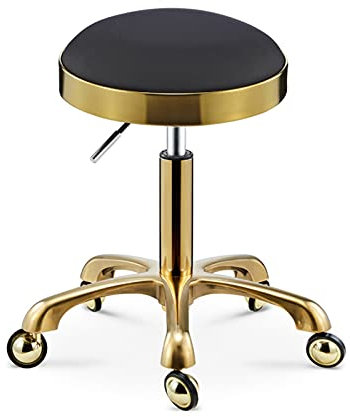 Pediküre-Hocker, Rollhocker, Salonhocker, verstellbare drehbare Arbeitsstühle, Barhocker zum Sitzen für Friseure, runde Fußstütze aus Metall mit 5 Rädern, wasserdicht (Farbe: Schwarz)