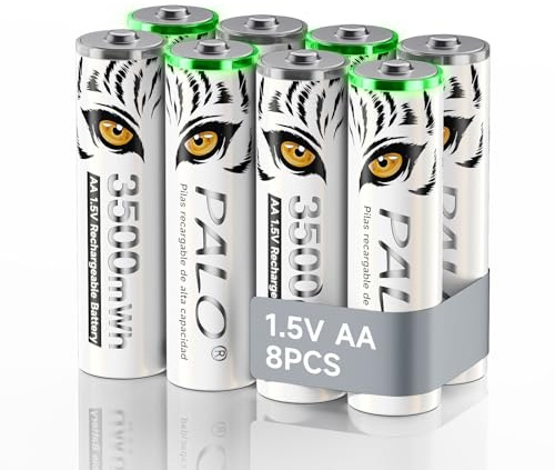 Mspalocell Litium AA-batteri 1,5V 3500mWh, Tiger Print & med laddningsljus, 1500 cyklers snabbladdning AA-batterier Uppladdningsbara, paket med 8 batterier med batterilåda
