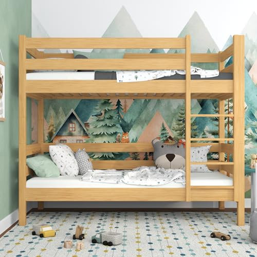 N-wood N01 Etagenbett 80x200 cm, Kinderbett für 2 Kinder, 2 Leitermontageseiten, 2 getrennte Betten, sichere abgerundete Kanten, Stabile Massivholzkonstruktion, inklusive Lattenrost, Naturkiefer