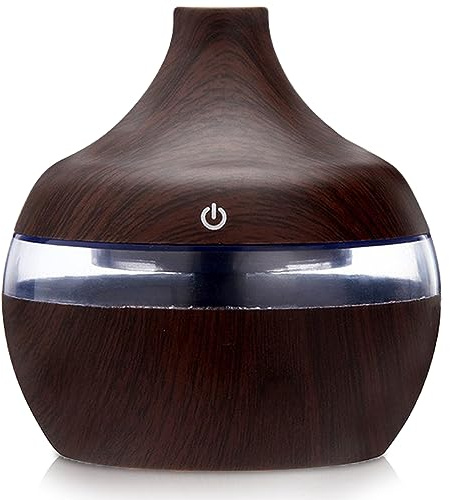 Essential Oil Diffuser Humidifier - 300ml Aromatherapy Air Diffusers, Cool Mist Vaporizer Timer, Ultrasonic Scented Humidifiers with 7 Multicolour LED Light for Home Bedroom Office (Deep Wood)