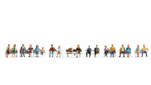 Noch® XL Set Sitting Hand Painted Figures, 18 Pieces for Model Railway Track H0, Perfect for Scenery and Dioramas