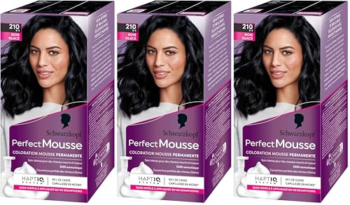 Schwarzkopf - Perfect Mousse - Coloration Cheveux - Mousse Permanente sans Ammoniaque - Masque Soin 96% d'ingrédients d'origine naturelle - Noir Glacé 210 (Lot de 3)