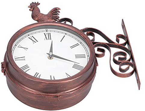 Fdit Wanduhr, Römischer Hahn, Garten, Antik, Rund, Antikes Messing, Doppelseitig, Eisen, Zimmeruhr, Retro, Hinterhof, Garten, Vintage, Outdoor, Gartenuhr, Zuhause, Kreisuhr, Uhr,