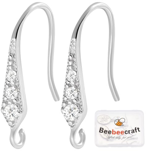 Beebeecraft 1 Box Mit 3 Paar Ohrhaken Aus Zirkonia Rhodiniert 925 Sterling Silber Ohrhaken Mit Klappverschluss Und Baumelnden Schlaufen Für Die DIY Schmuckherstellung