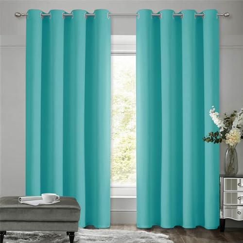 VEHEDE Türkis Gardinen Blickdicht Schlafzimmer 175 cm Lang, Thermovorhang Abdunkelnde Vorhänge Lungsvorhang mit Ösen, Lärmschutzvorhang, Thermo Vorhänge gegen Kälte, H 175 x B 140 cm, 2er Set