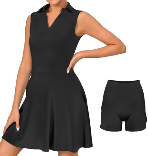 Bezioner Tenniskleid Damen mit Hose Sportkleid Frauen Ärmellos Golfkleid Damen mit Taschen Tennis Outfit