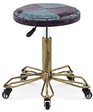 LXGJSQY Hocker auf Rollen, Arbeitshocker, Tattoo-Bank, Spa-Hocker, Vintage-Stahlstange, 5 Krallen, geräuschlose Drehung, Schönheitsklinik, Bürohocker, Hebehöhe 51–65 cm, 3 Farben (Farbe: Nähte grau)