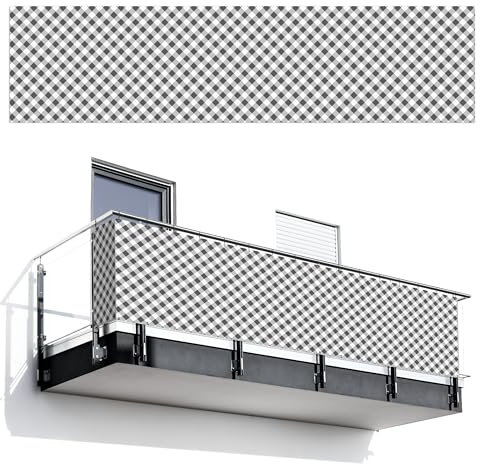 MuchoWow© Balkon Sichtschutz Einseitig 120x500 cm Groß PVC Terrassen Garten Windschutz ohne Bohren Wetterfest für Zaun Terrasse Sichtschutzmatte Outdoor Deko Muster - Schwarz - Weiß
