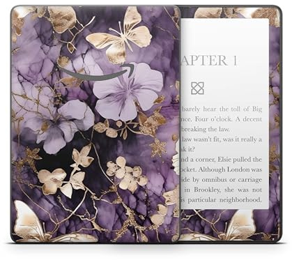 Skins4u Aufkleber Skin für Amazon Kindle Paperwhite, Design Kratzer Schutz Folie Vinyl Skin Decal Folie individuell Vorder & Rückseite (Flower & Butterfly, Kindle Paperwhite Signature Edition 2021)