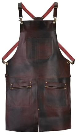 Tanner london Premium Leather Apron, 2 Zip Pockets & Tool Holder, Split Leg Design, Unisex, Brown/Black/Green