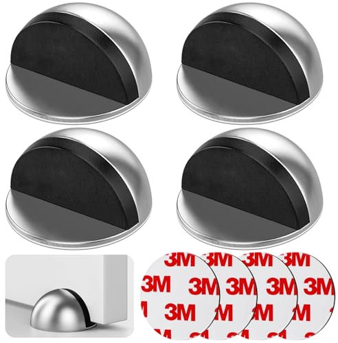 VEPEPE 4 Stück Edelstahl Türstopper Boden Kleben, Türstopper Boden Selbstklebend mit Gummipuffern, Selbstklebend Edelstahl mit Magnet Klebepads zum Schutz von Türen, Wänden und Möbeln