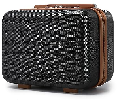 KONO Kosmetikkoffer Schminkkoffer Leicht Handgepäck Tragbar Beautycase Damen ABS+PC Make Up Koffer mit Handgriff und Reißverschluss Hartschalen 31 x 25 x 16cm Schwarz