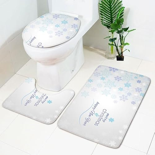 Bad Teppiche Set Lila Schneeflocken Badezimmerteppich Waschbar WC Vorleger mit Ausschnitt und WC Deckelbezug 3 Teilig Badematte rutschfest Toilettensitzbezug Badgarnitur 50x80 cm