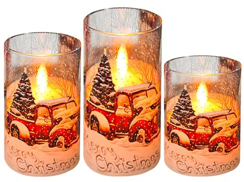 DZAY Adventskranz Kerzen Led Weihnachtskerzen,Weihnachtsdeko Kerzen Weihnachtskerze Led Kerzen,Led Echtwachskerzen Kerze Weihnachten Deko Flammenlose Kerzen mit Weihnachtsmann Aufkleber (03)
