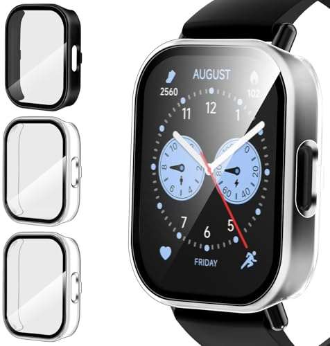 ivoler 3 Piezas Funda para Xiaomi Redmi Watch 5 Lite (No para Redmi Watch 5), Protección Completa Protector de Pantalla de Cristal Vidrio Templado Anti-arañazos Carcasa, 2 Transparente + 1 Negro