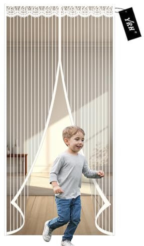 YRH Magnetic Fly Screen Door 70x200 cm - Heavy Duty Self-Sealing Mesh,Powerful Magnets and Full Frame Magic Tape,No Drill Installation,Automatically Closes (White)