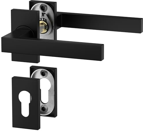 ERGO line Profiltür-Drückergarnitur CUBE, Schwarz Türbeschlag, Schmalrahmen-Rosettengarnitur Eckig, PZ-Rosette, Drückergarnitur, Oval-Rosette, Schmalrahmenbeschläge, Türklinken, Türdrücker