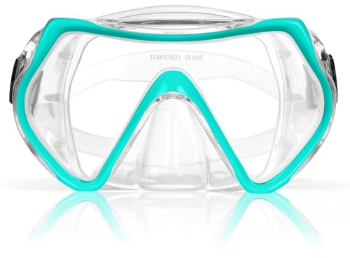 AOOSA Snorkel Mask, Men Women Tempered Glass Diving Mask, Fog Proof and Leak Proof Floating Goggles, 180° Panoramic View Diving Mask with Nose Cover for Snorkeling, Freediving, Swimming, Unisex