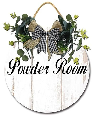 Geroclonup Front Door Sign Powder Room Sign 28cm Rustic Round Wood Wreaths Wall Hanging Decor Powder Room Decorations for Home Indoor