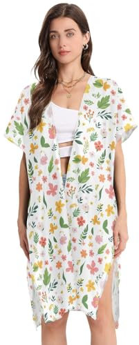 WDdZzyy Flowers Orchid Zinnia Hosta White Womens Cover Ups for Swimwear Long Beach Cover-Ups Beach Wear L size, Flowers Orchid Zinnia Hosta White, Large