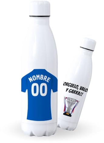 DEREGALOOS Botella de agua de Acero Inoxidable Personalizada equipo de Fútbol 2 División. Botella termo personalizada deportiva. 500 ml Regalo Original para Aficionados del Futbol. (Oviedo)