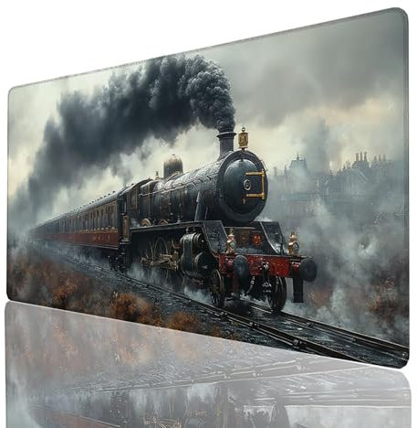 Tapis de Souris xxl 1200x600x3mm, Grand Tapis Bureau Paysage, Bords Cousus Antidérapant et Imperméable, Train Mouse Pad Compatible Clavier Sans fil et Souris Sans Fil, Bureau Gaming Accessoire GYL8539