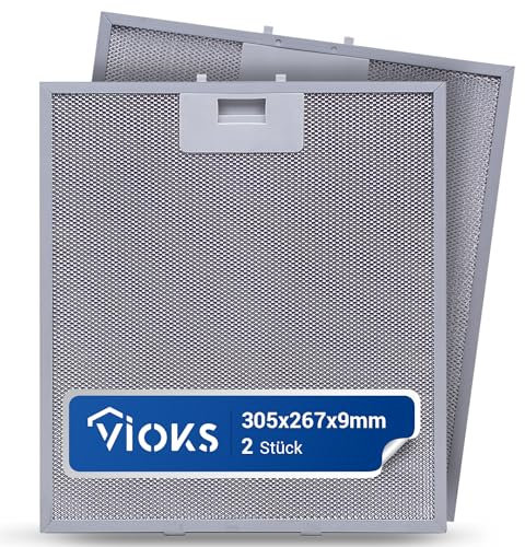 VIOKS Lot de 2 filtres de hotte aspirante 305 x 267 x 9 mm de rechange pour Aoom G 405525042/9 Elica GRI0009219A KIT0010805 Filtre à graisse en métal pour hotte aspirante Whirlpоol Elica A