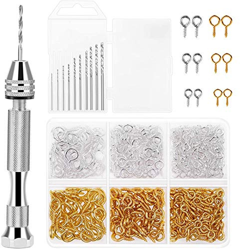 Steowsey Resin Werkzeug Kit Mit 1 StüCk Pin Vise Hand Bohrer 10 StüCk Bohrer Und 400 StüCk SchrauböSen FüR Die Herstellung Von DIY SchlüSsel Bund AnhäNgern