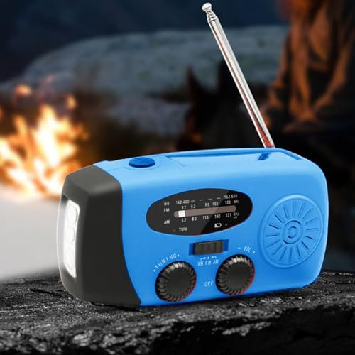 Radio Manivela Emergencia, 2000mAh Am/FM Radios Solar, Radio de Manivela LED con Linterna Portátil, Linterna LED para Supervivencia y Acampada, Emergencias al Aire Libre