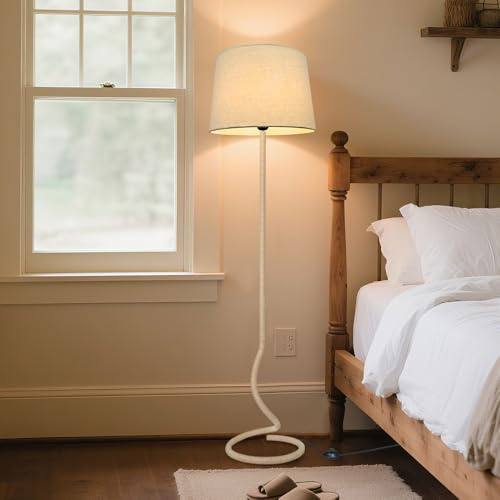 ELINKUME 65 Bogen Stehlampe für das Wohnzimmer, Boho Rattan Stehlampe mit 3 Farbtemperaturen, rustikale hohe Bauernhof-Lampen, Bohème-Lampe für die Ecke, das Schlafzimmer, das Büro