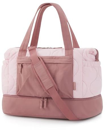 BAGSMART Quilted Duffle Bag, 33L Weekend Travel Bags for Women, Carry on Bag with Shoe & Laptop Compartment, Lightweight Overnight Hospital Bag