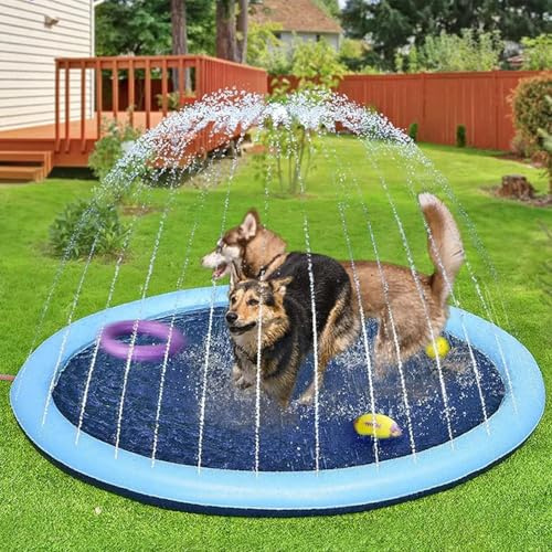 Splash Pad, 100cm Sprinkler Matte Kinder, Sprinkler Wasser Spielmatte, Wasserspielzeug Kinder Outdoor Spiele Mit Antirutschfunktion, Wassersprinkler KinderSplash Pad FürKinder Hunde Haustiere