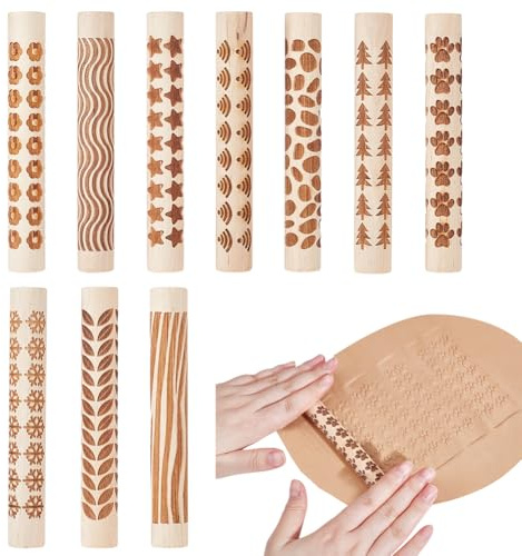 NBEADS 10 Stück 10 Stilen Ton Texturrollen, Keramik Töpfer Stempel Roller Werkzeuge Strukturierte Nudelhölzer Für Den Plattenbau Bildhauerei Handgefertigtes Kunsthandwerk DIY Design, 11.1x1.6cm