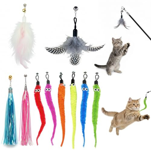 10 têtes de rechange pour canne à chat, designs variés pour amuser les chats, jouet chat, canne a peche chat