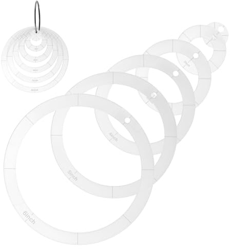6pcs Gabarits Courtepointe Circulaires pour Couture, Différentes Tailles Règles Courtepointe Rondes en Acrylique avec Anneau Rangement Pochoirs de Couture Transparents pour Patchwork Bricolage