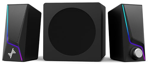 Nylavee Computer Speakers with Subwoofer, 2.1 PC Speakers System with 8 Lighting Modes, 60W Peak Power, AC Adapter Powered, Bluetooth 5.4, USB/USB-C and 3.5mm Aux in for Desktop, Monitor, Gaming