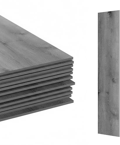 Relaxdays PVC Bodenbelag selbstklebend, 5m²/36 Stück, Holzoptik, Bad, Küche, Klebefliesen 91x15 cm, rutschfest, hellgrau