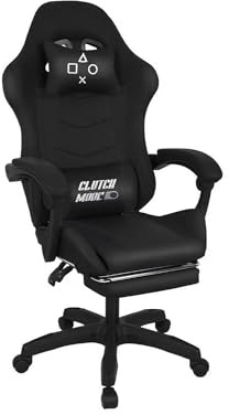FRANKYSTAR Clutch - Sedia Gaming Ergonomica da Ufficio con Cuscino Lombare Poggiatesta e Poggiapiedi in PVC Nera
