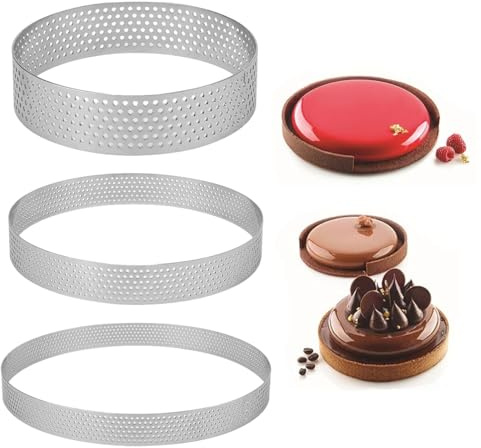 WUYJI Cake Rings, anello microforato crostata Questo set di 3 stampi per crostate microporosi ha un diametro di 8/12/18 cm ed è adatto per preparare crostate, pasticcini, torte, pizze e muffin